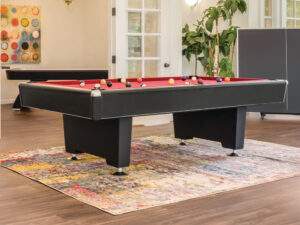black billiard table with red felt