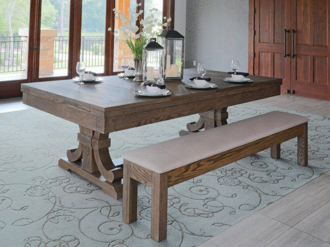 image of the carmel billiards table in the center of a room setting with place settings