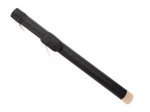 round vinyl pool cue case in black with cream accents