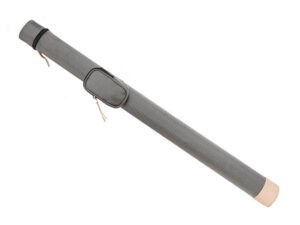 round vinyl pool cue case in gray with cream accents 
