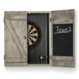 Half opened Rustic Dartboard Cabinet